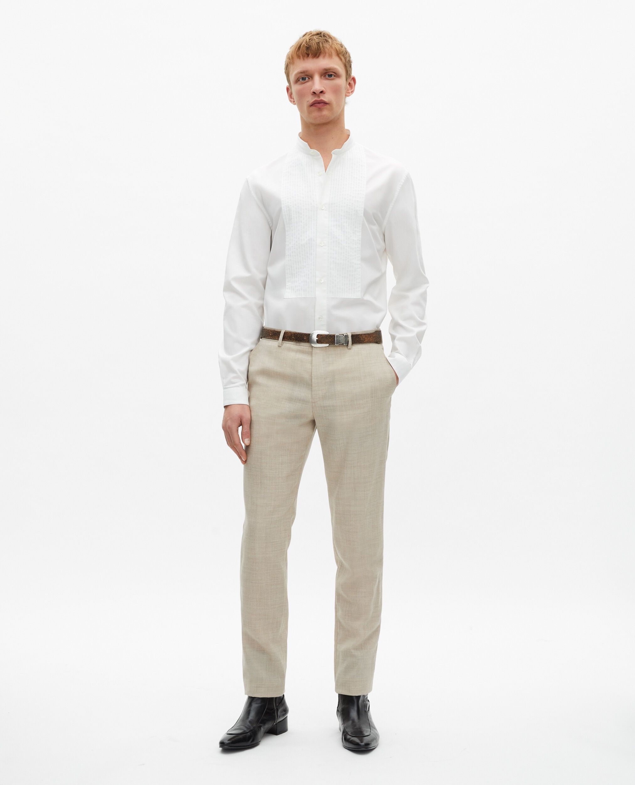 Pantalon de costume en laine coupe ajustée beige
