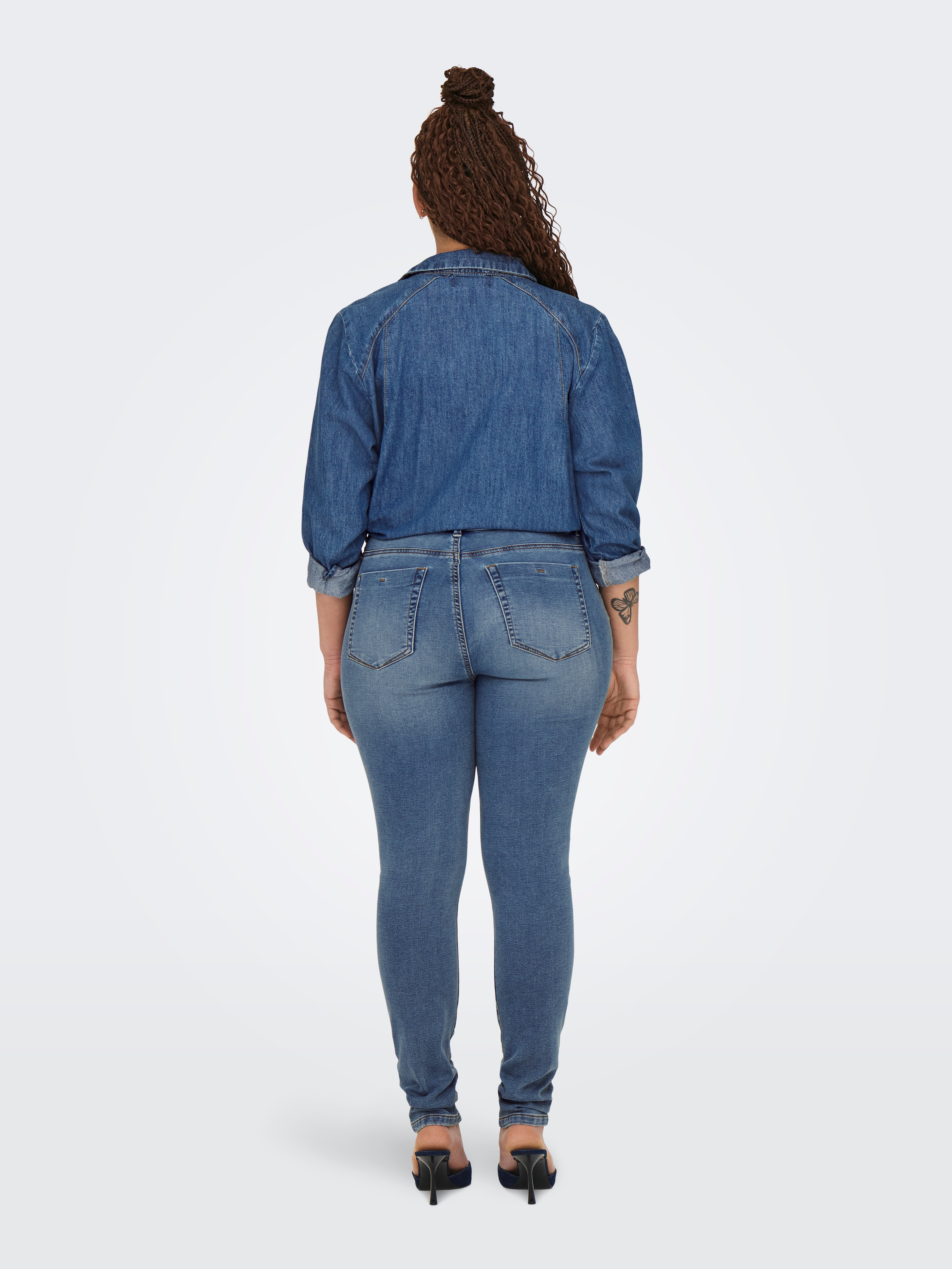 CARFOREVER Hohe Taille Skinny Fit Jeans Medium Blue Denim