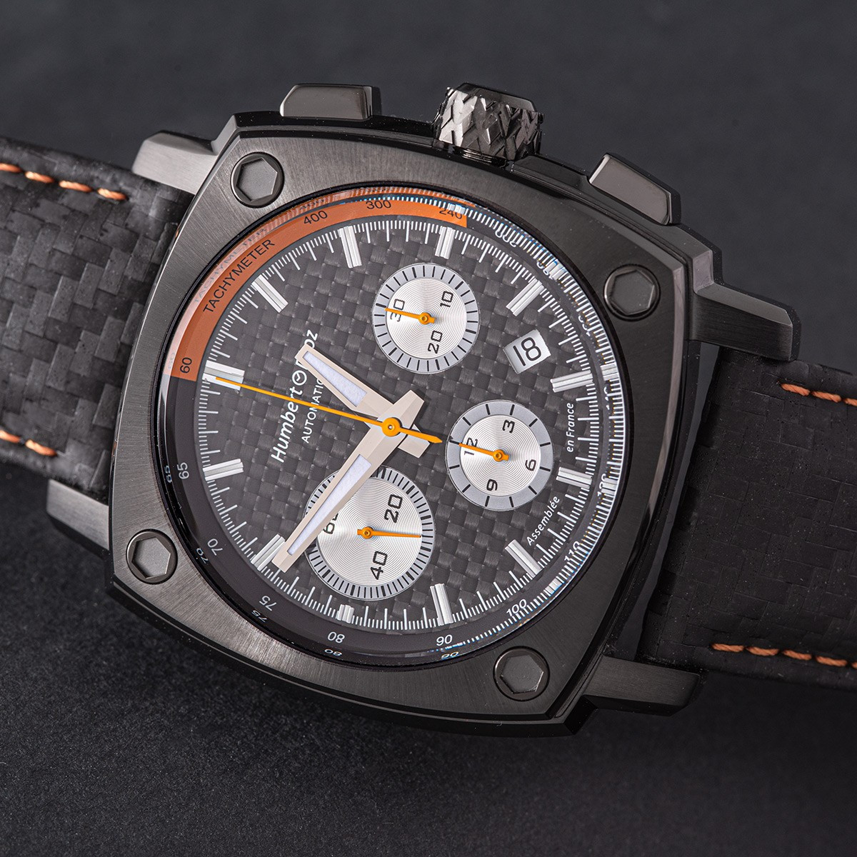 Montre HUMBERT-DROZ hd7 homme chronographe, bracelet cuir noir