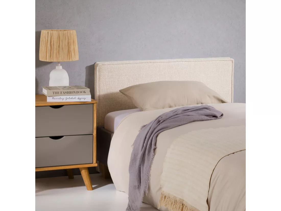 Tête de lit YOLAN 90 rembourrée, En tissu polyester pour lit 90 cm, Sur pieds en plastique, Blanc