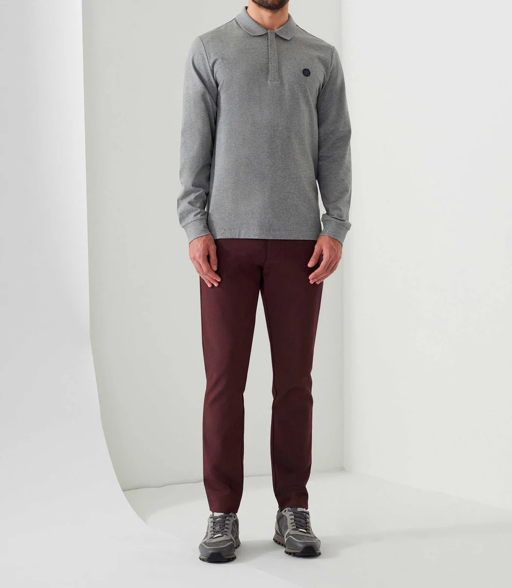 Polo manches longues gris chiné 