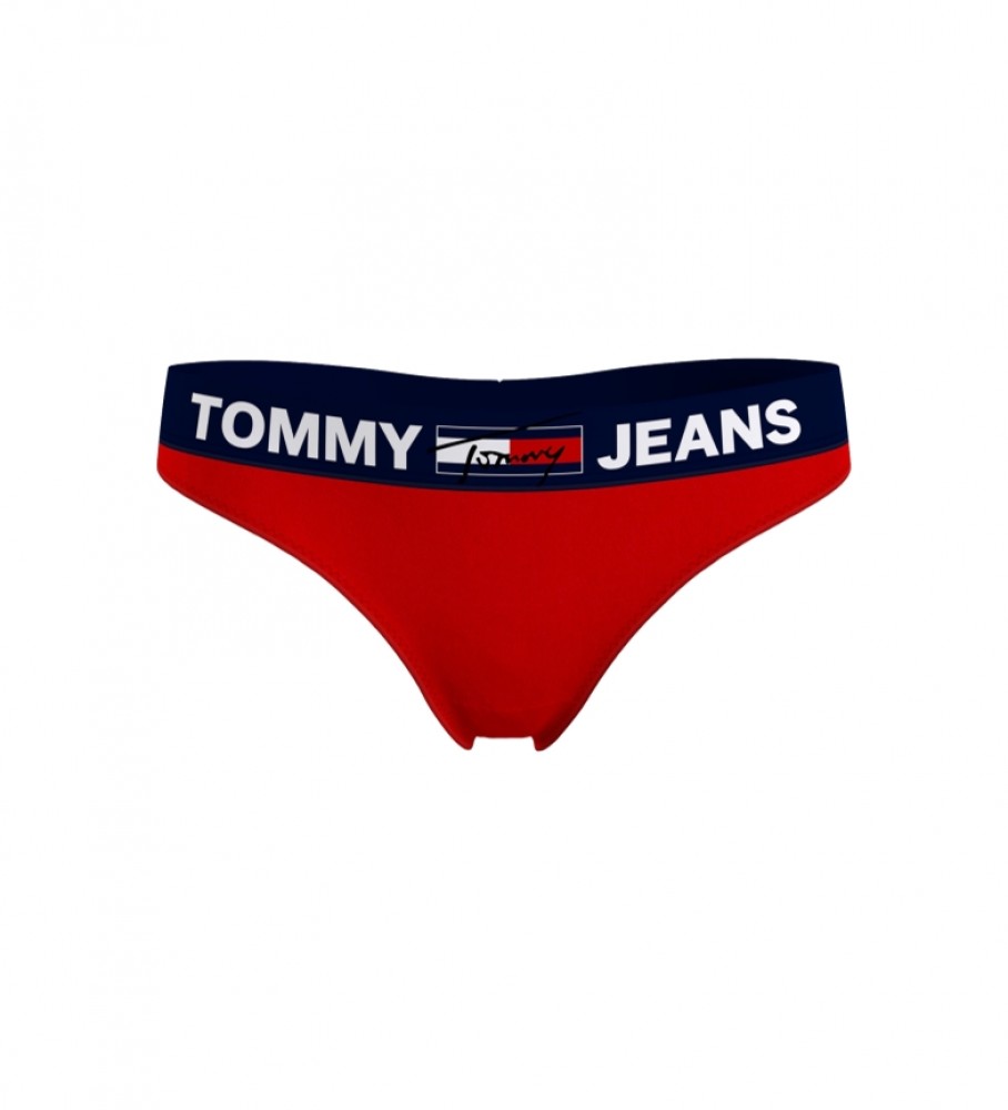 Calcinha fio dental Tommy Hilfiger com logo na cintura, vermelha