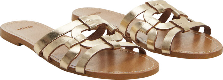 MANGO Leather straps sandals Gold