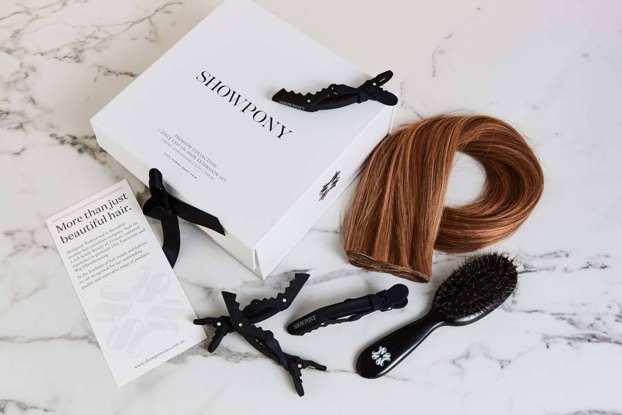 Showpony 7 Piece Clip In Hair Extension Set 8VA 10B Ombre Cookies`n Cream 50cm