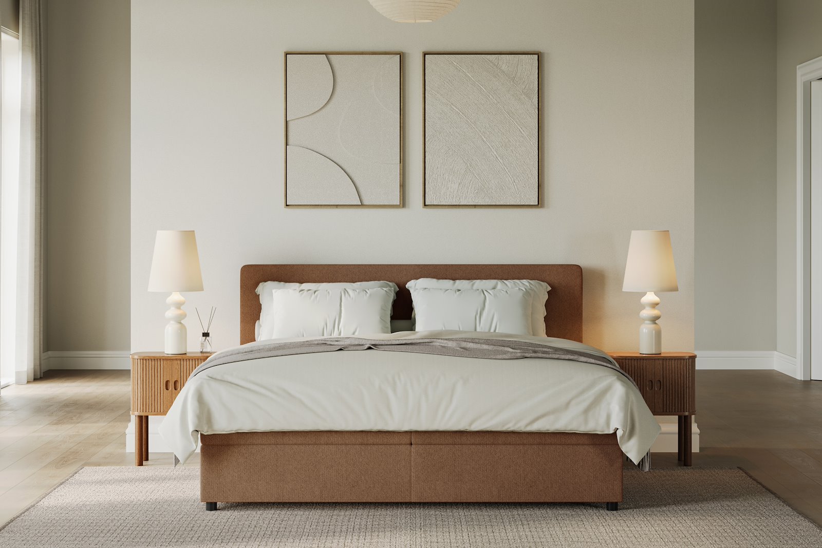 Premium 10 oppbevaringsseng 180x200 cm Magasinseng med oppbevaring, åpnes fra siden. I tekstil storm 54 tan, med medium fasthetsgrad og premium 10 overmadrass,sorte ben. Sengegavl selges separat.