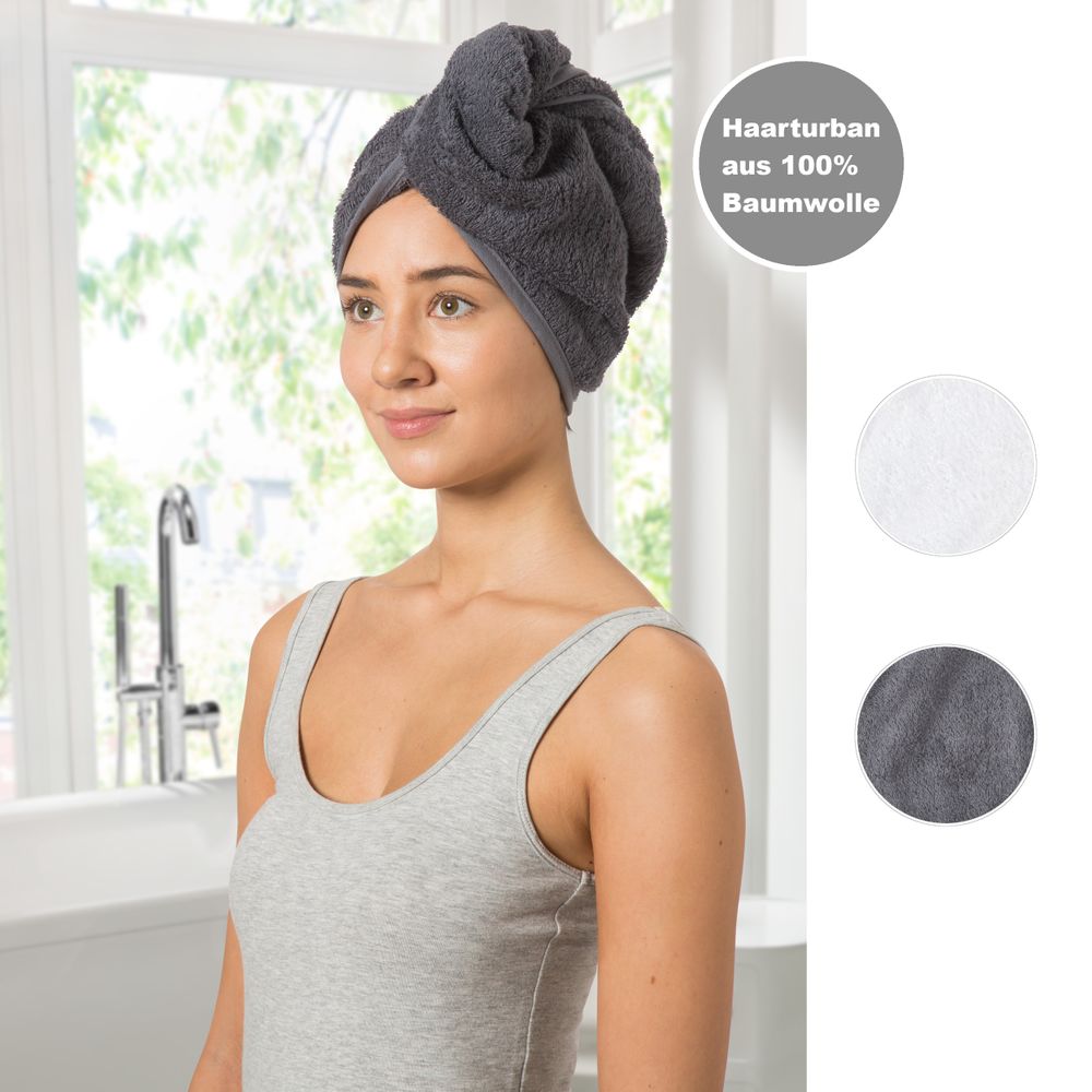 PANA® Haarturban aus 100% Baumwolle I mit Knopfverschluss I Handtuch Turban I Haar-Handtuch I ca. 70x26cm I in versch. Farben