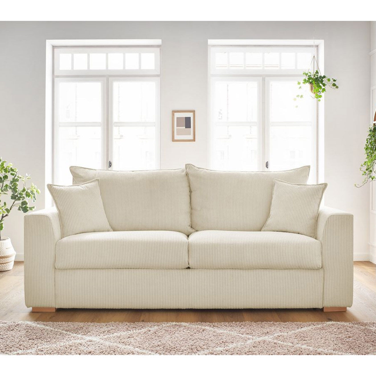 Bobochic Canapé convertible express augustin velours côtelé beige  - 225x96x97 cm
