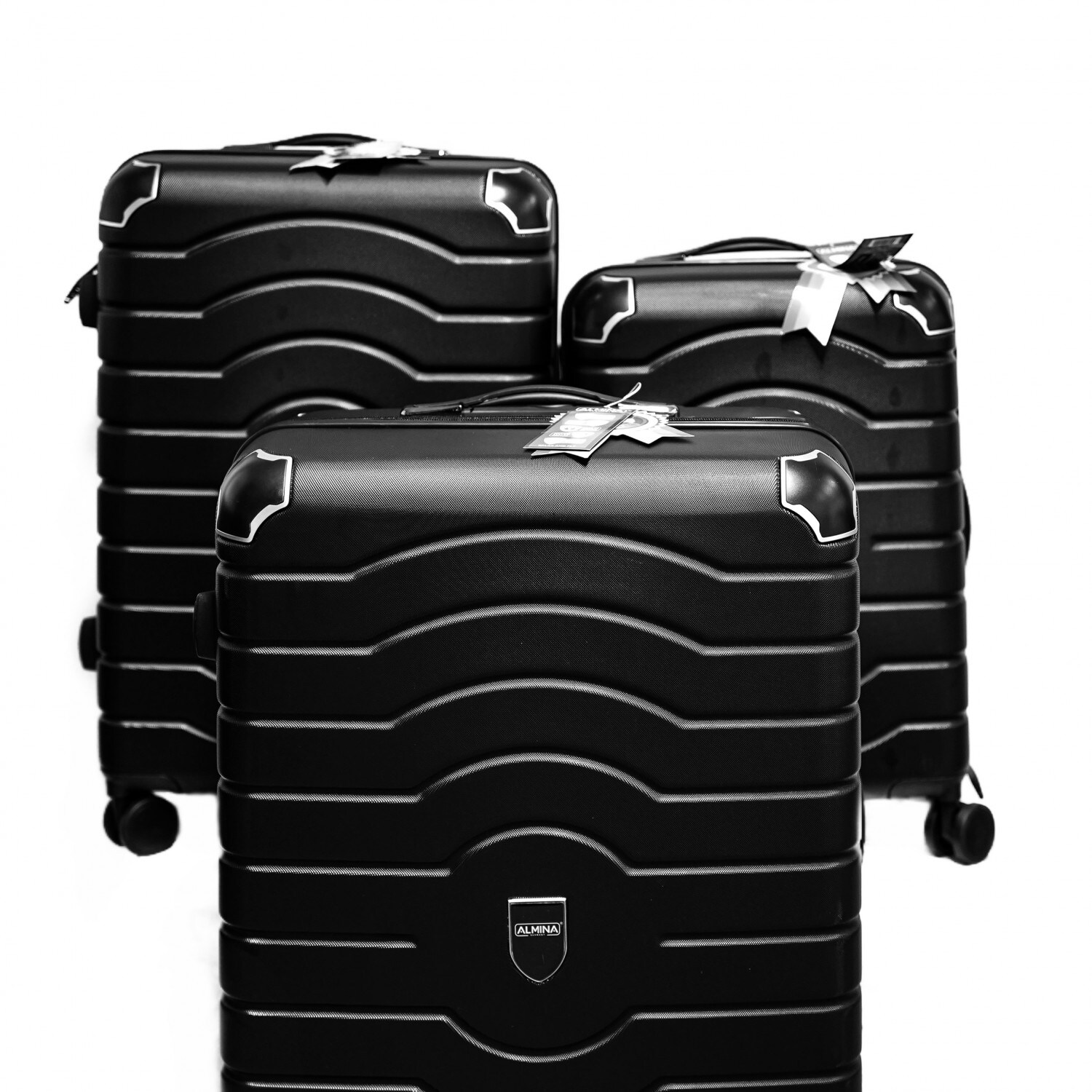 3 Tlg. Reisekoffer- Set Schwarz mit 4 Räder 360° drehbar Hartschale