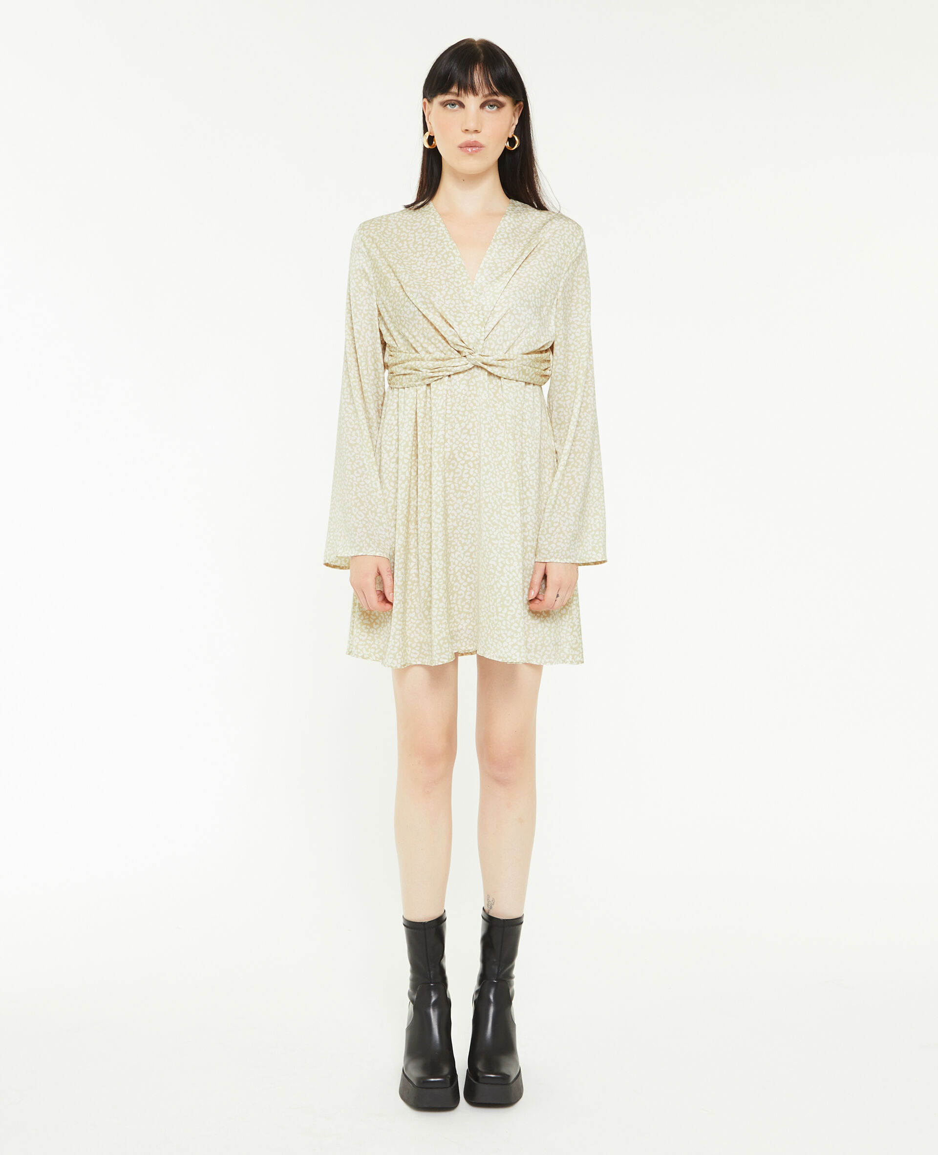 Robe courte cache-coeur - Vert kaki