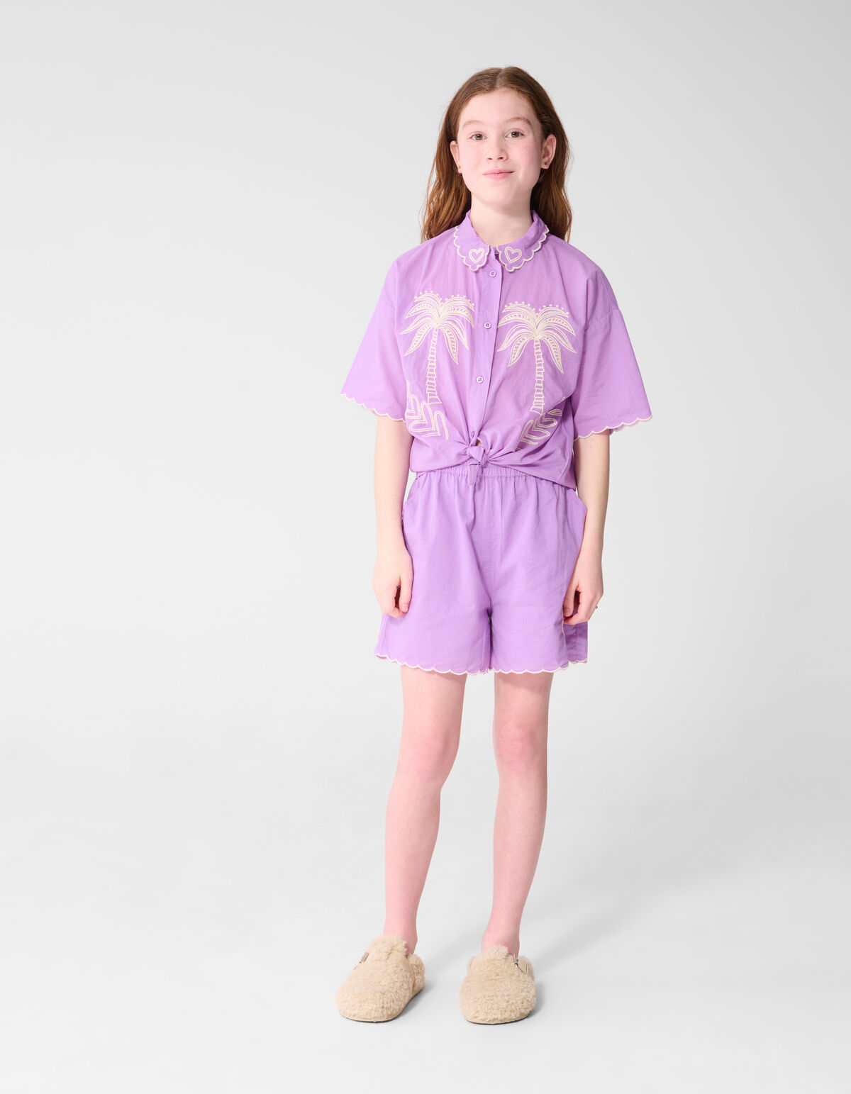 Heart Embroidery Short Paars