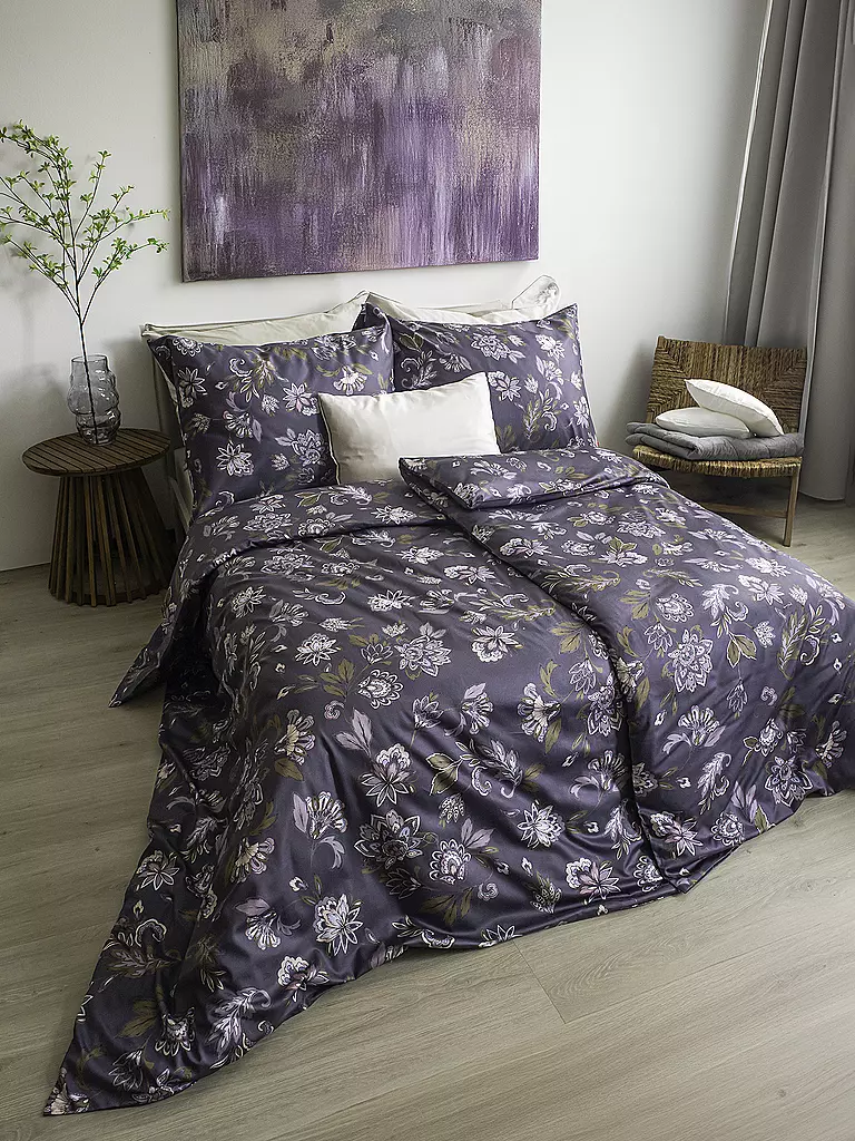 FLEURESSE Satin Bettwäsche MODERN GARDEN B 70x90cm/140x220cm Malve grau