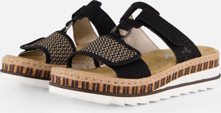 Rieker Zwarte synthetische sliders met comfortabel voetbed en klittenbandsluiting Black
