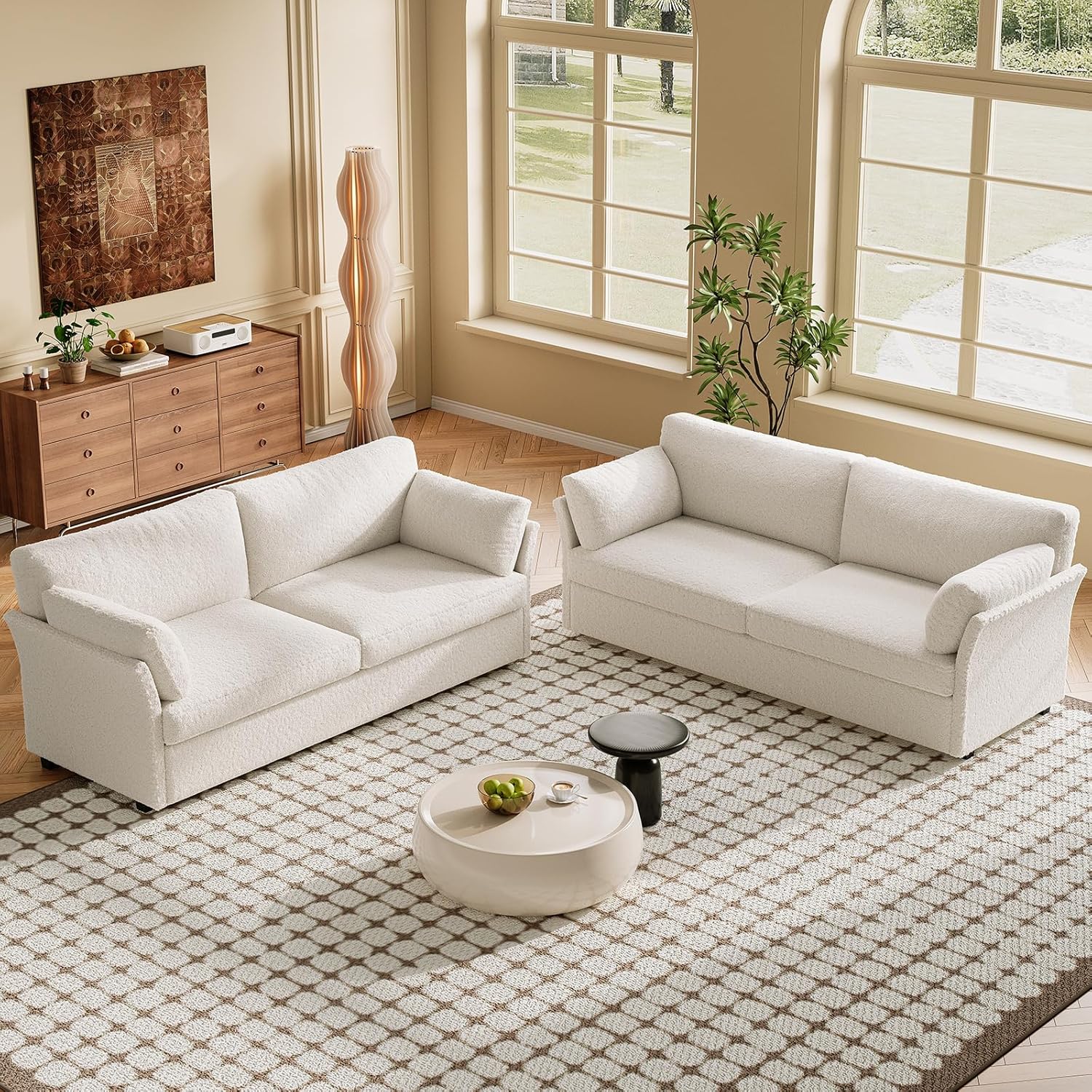 Guyii 186 cm Stoffsofa 3-Sitzer – Weiches Polstersofa für Wohnzimmer, Bequeme Couch in Hellfarbe, Moderne Stoffcouch mit Armlehnen,Ideal als Loungesofa