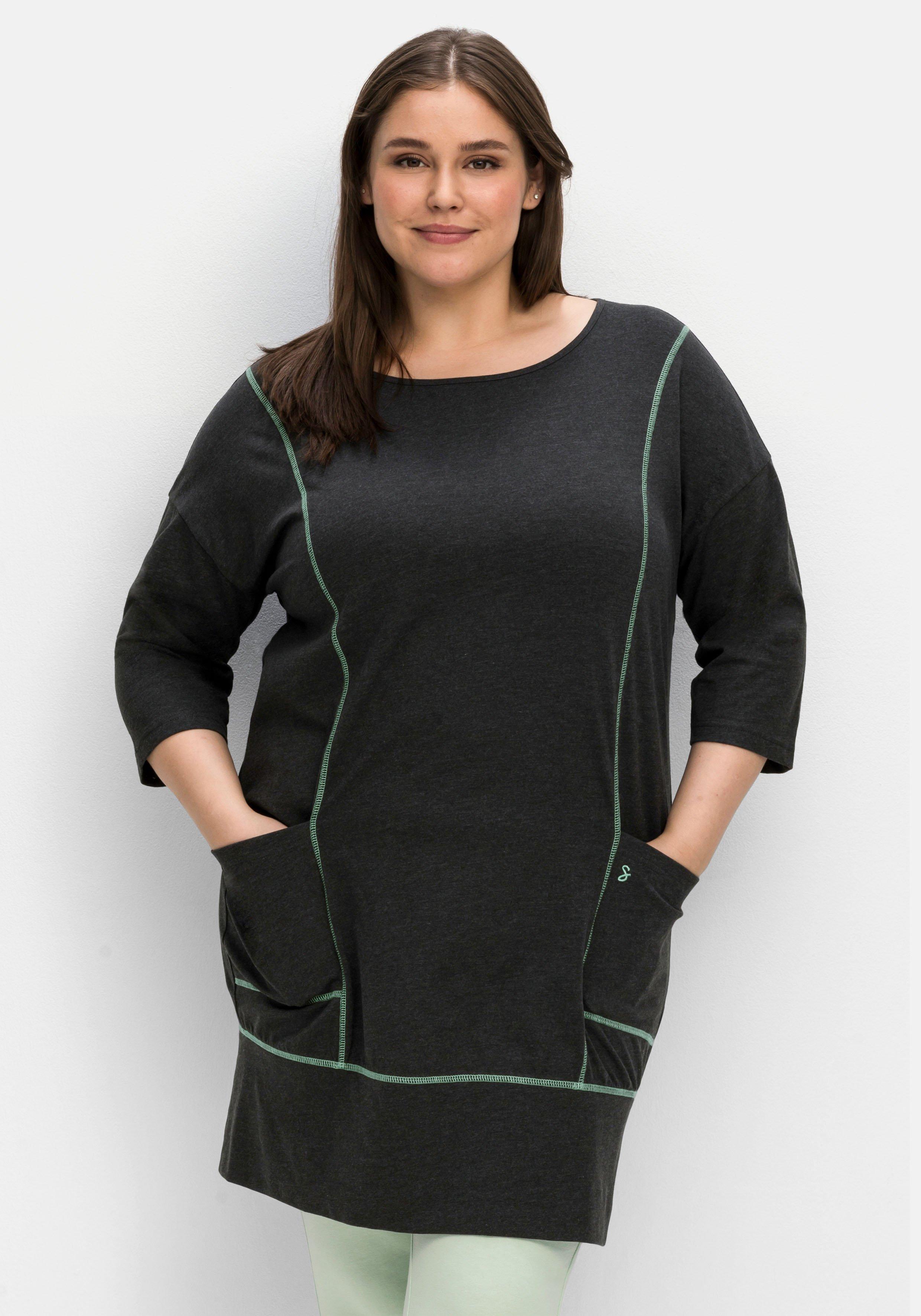 Relax-Shirtkleid mit Kontrastnähten und Saumbund