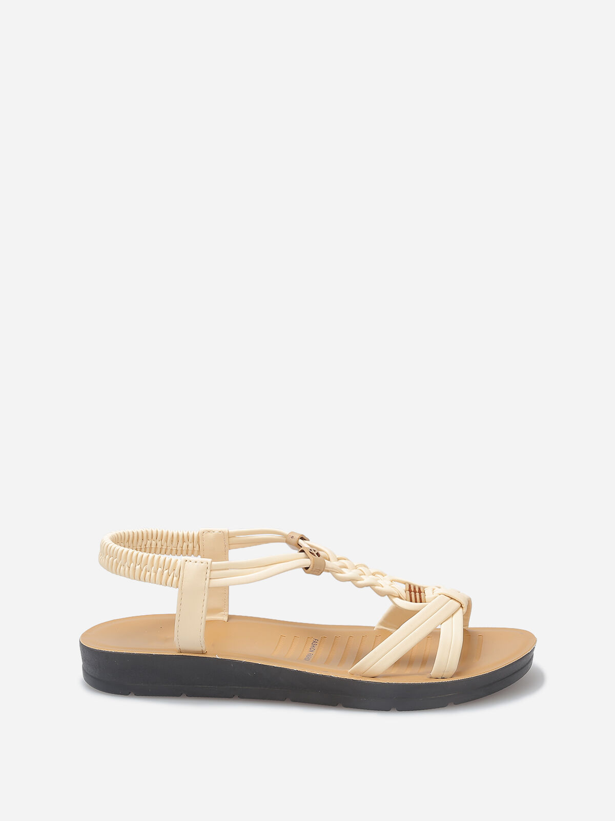 Sandales à brides tressées et perles bois- Beige