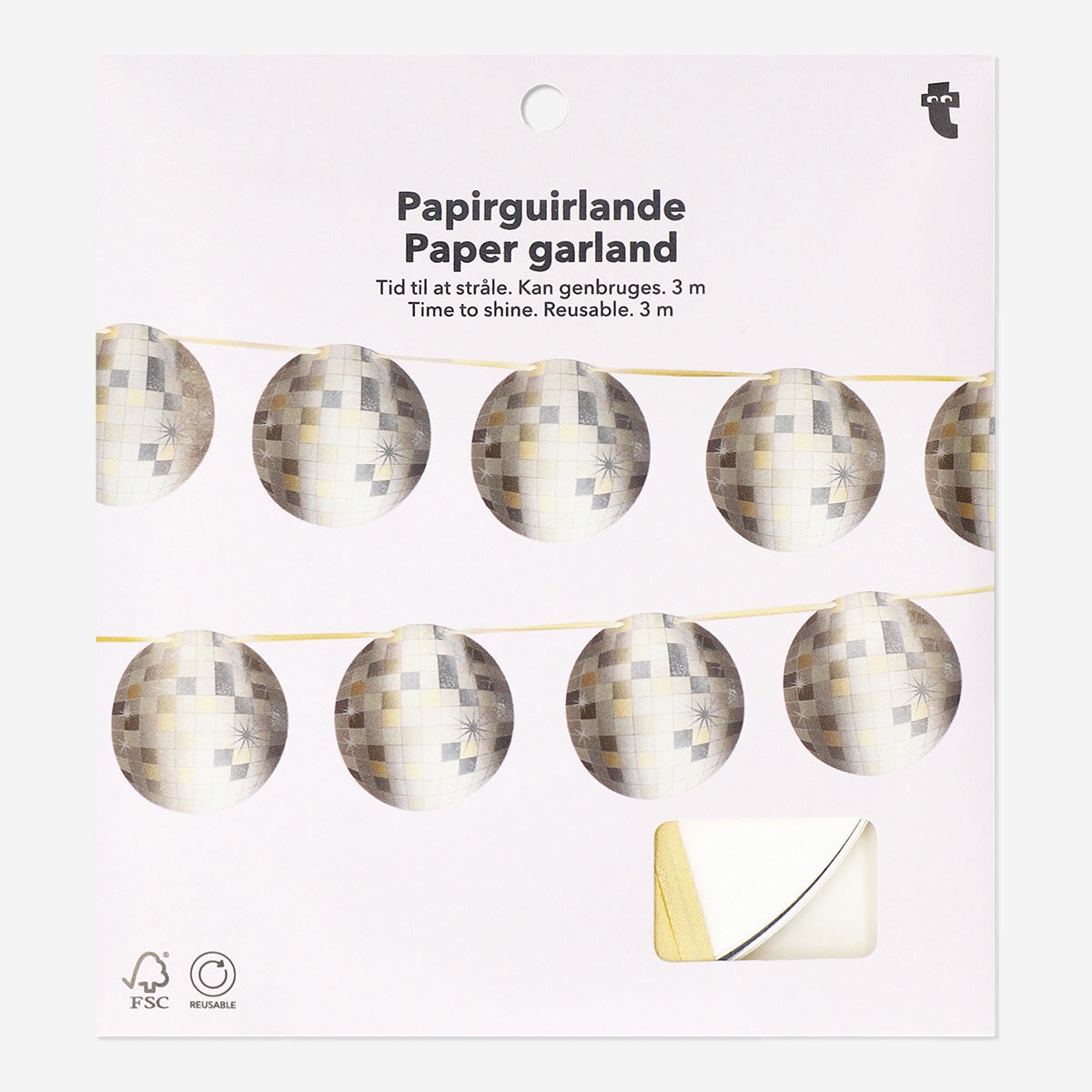 Discokugle papirguirlande - 300 cm