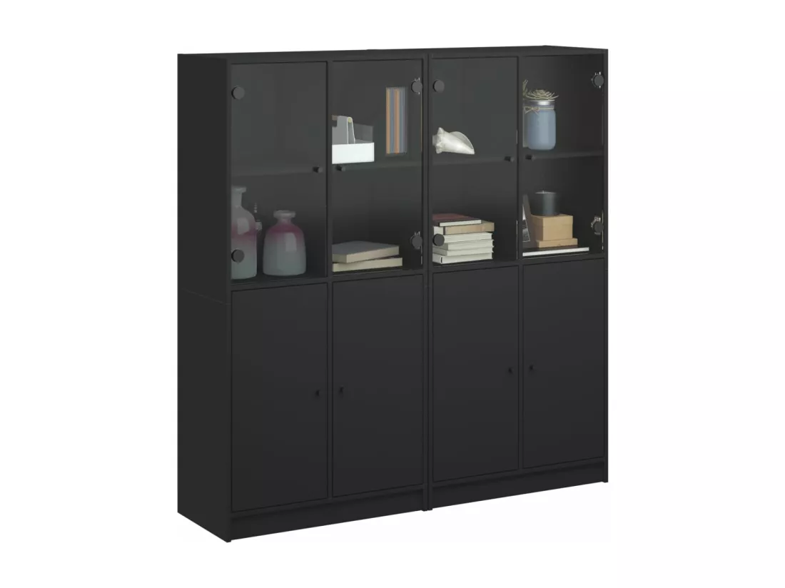 Bibliothèque avec portes noir 136x37x142 cm bois d'ingénierie