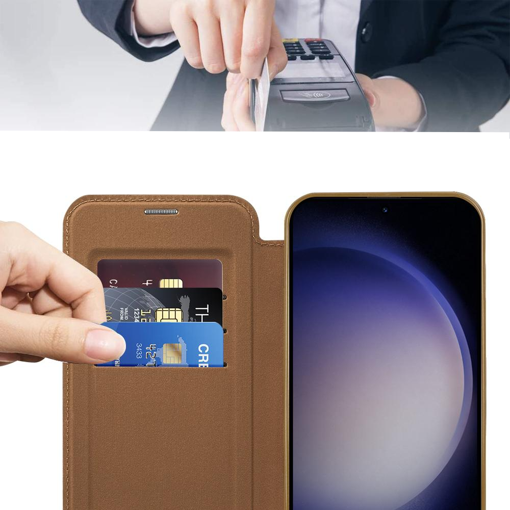 Samsung Galaxy S24 Hybrid Leder Tasche   Kunststoff Rückseite MagSafe-Modul - Braun / Transparent