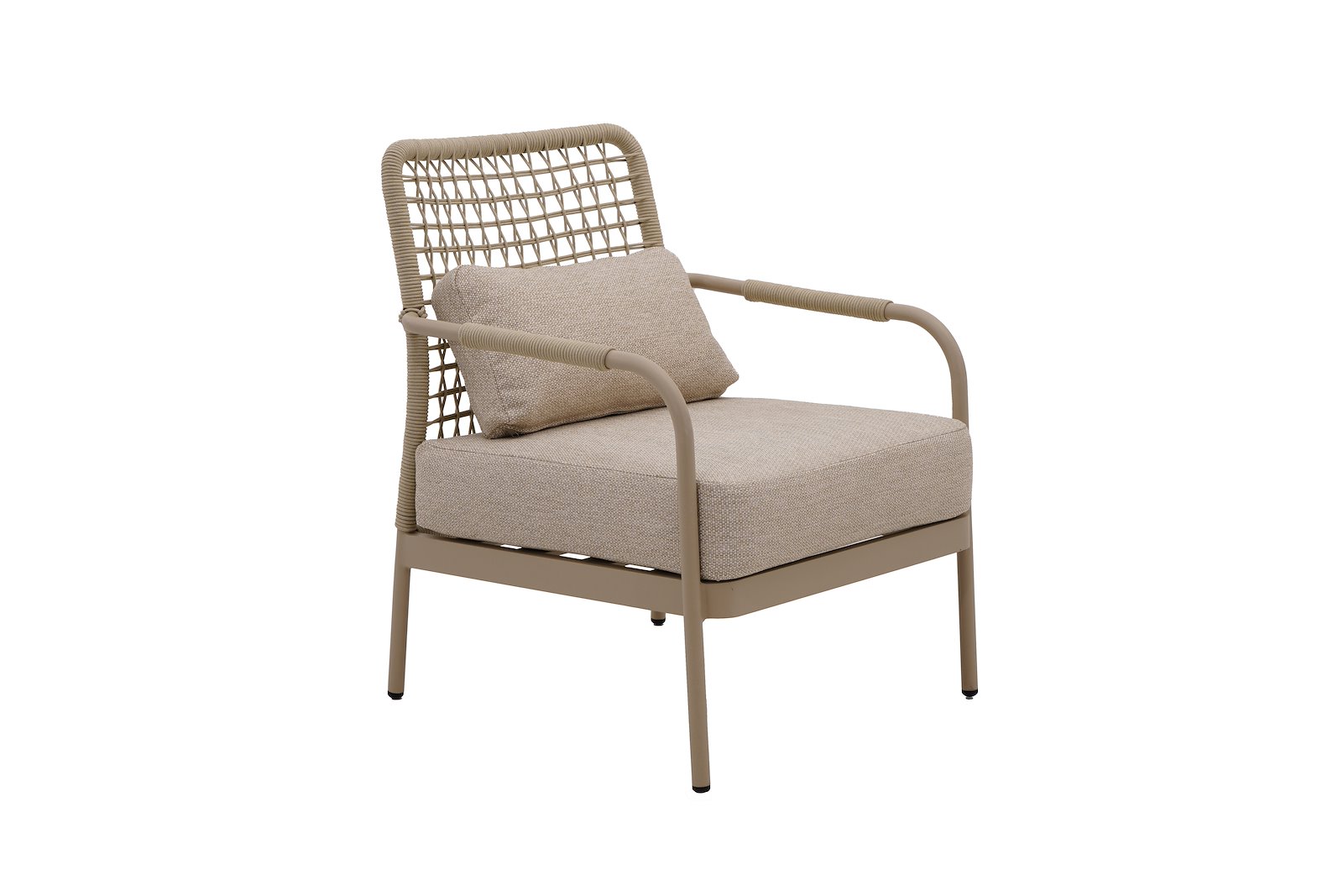 Sailon hageloungestol Beige pulverlakkert aluminium loungestol med flettet tau på rygg og ermlener