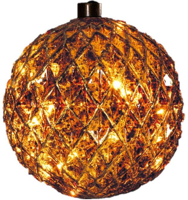 Anna Collection verlichte kerstbal glas - antiek goud -D15 cm- 15 leds