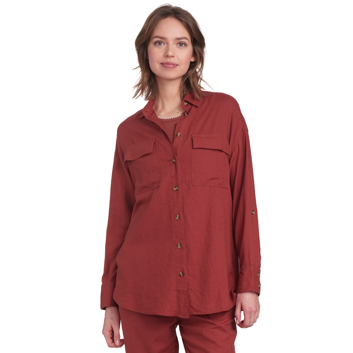 Gina Collection Damen Leinen-Bluse unifarben bordeaux
