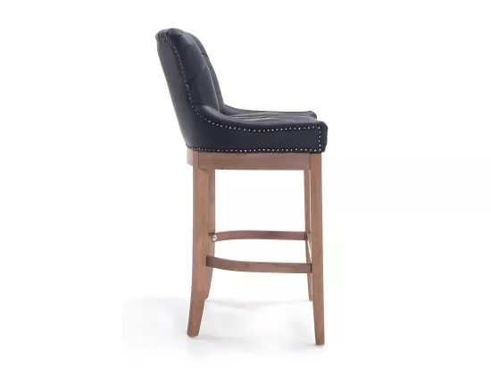 Lot de 2 Tabourets de bar - Véritable cuir & Bois - Noir - Lakewood