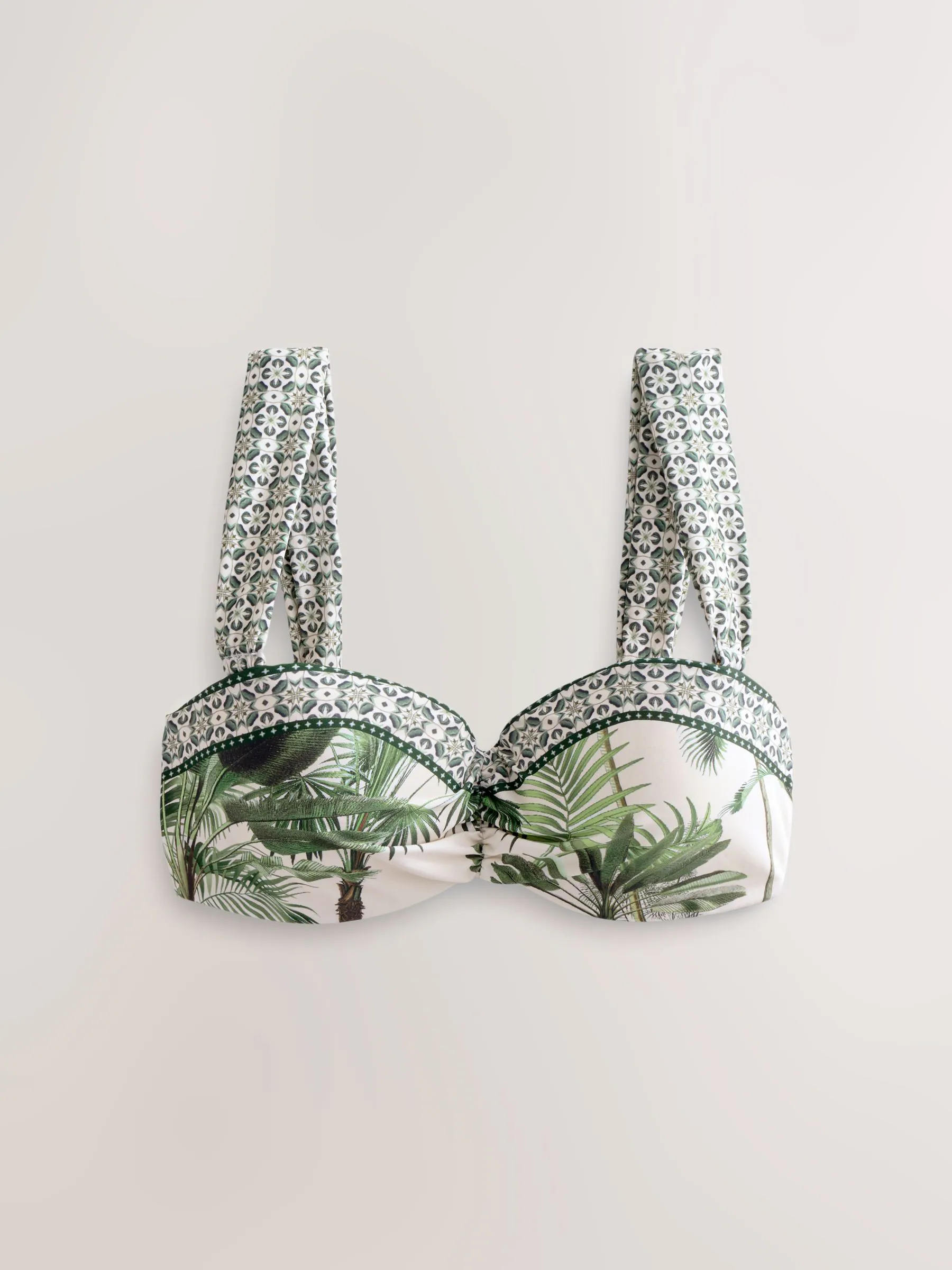 Ecru/Groene Palm - Bandeaubikinitop met beugel