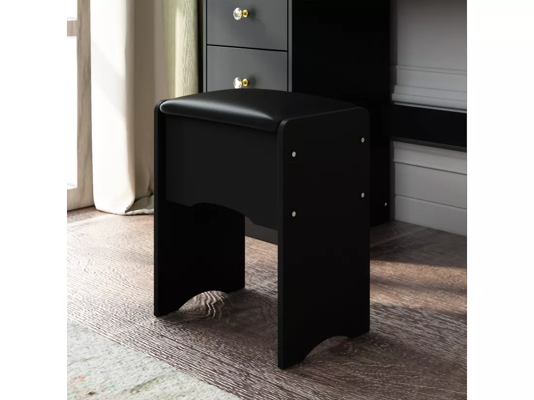 Coiffeuse avec Miroir et 5 Tiroirs Tabouret 135x80x40cm Noir