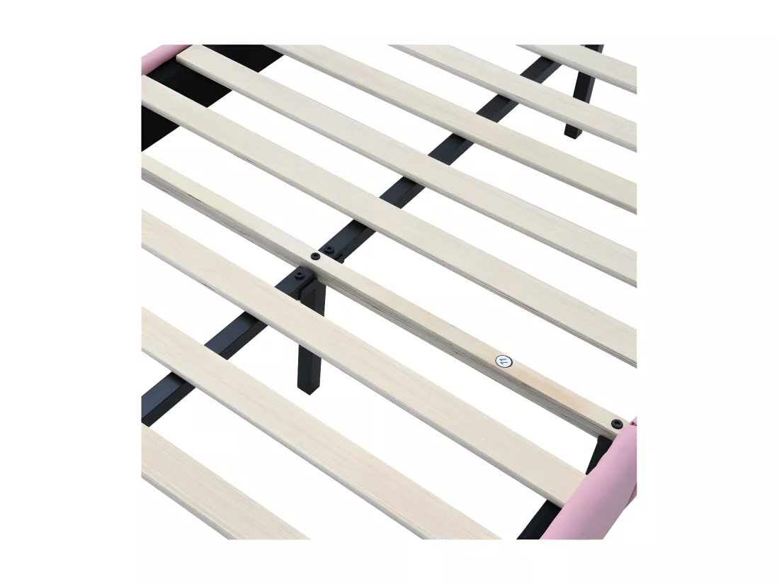 Lit enfant capitonné avec LED colorée et nœud sur la tête - en similicuir - 90x200cm - avec sommier à lattes - Rose