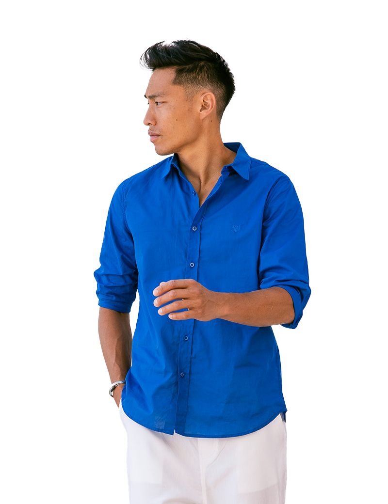 HBT CHEMISE CHARLIE COTON MANCHES 3/4 BLEUE