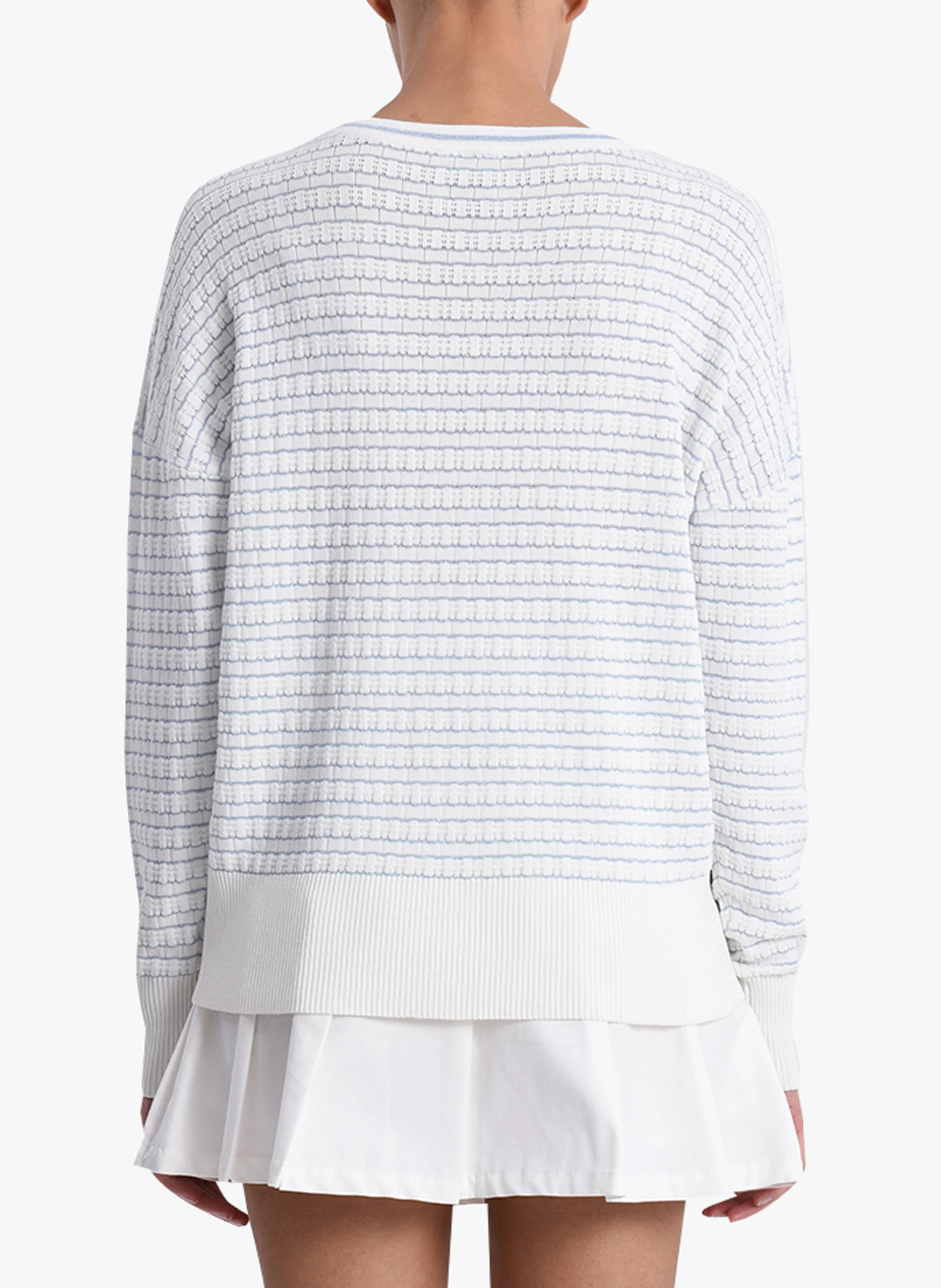 Pull rayé en maille fine| Beige