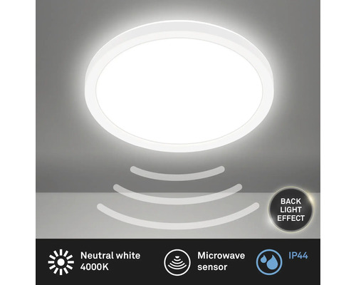 LED Sensor Plafondlamp IP44 15W 1900 lm 4000 K HxØ 3x24 cm Slank Wit + Achtergrondverlichting