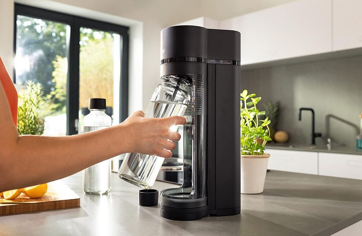 SODAPOP Wassersprudler Logan matt schwarz, 1x 850ml + 1x 600ml Glas + 1x 850ml PET, OHNE CO² Zylinder