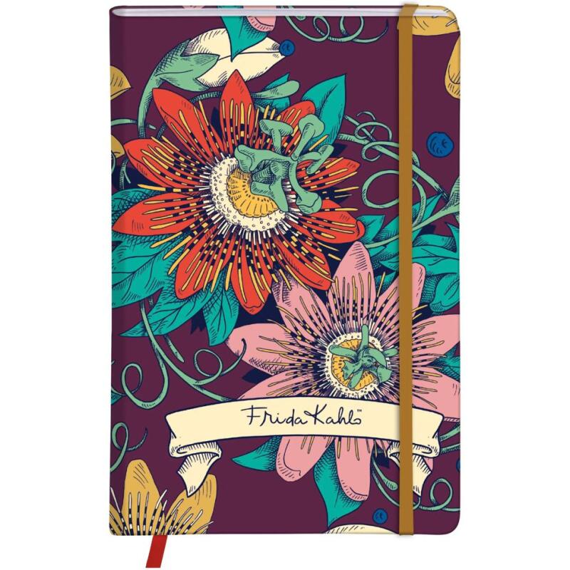 Frida Kahlo, Carnet rembordé rigide A6 10,5x14,8 cm, 160 pages, uni, marque page, fermeture élastique, ass.