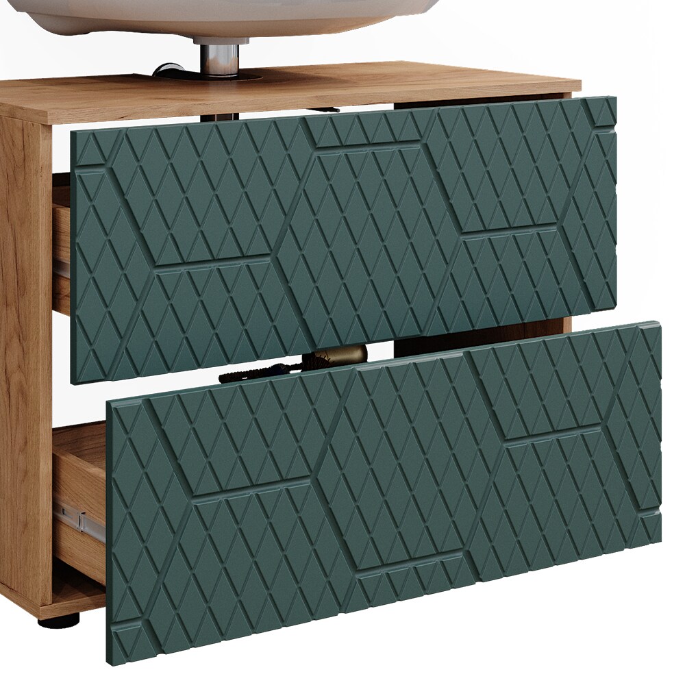 Vicco Badmöbel-Set Irma Eiche Grün 3-teilig Kommode Waschbeckenschrank 80 cm