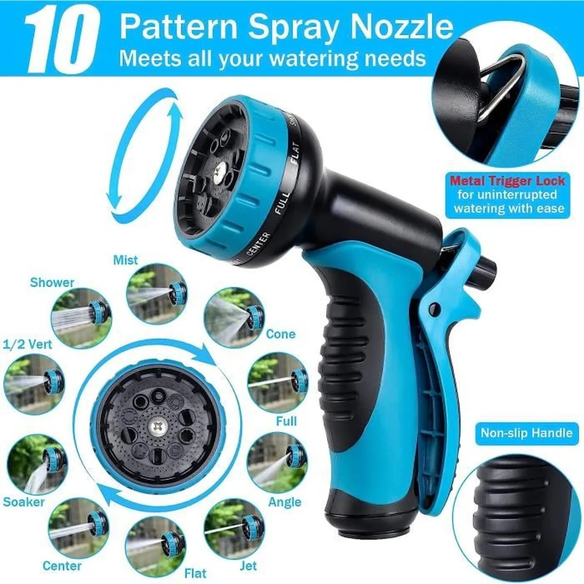 (4-tlg. Set) 30m Flexibler Gartenschlauch Dehnbarer Wasserschlauch mit Handbrause / Wasserhahn Adapter / Wandhalterung - Schwarz / Blau