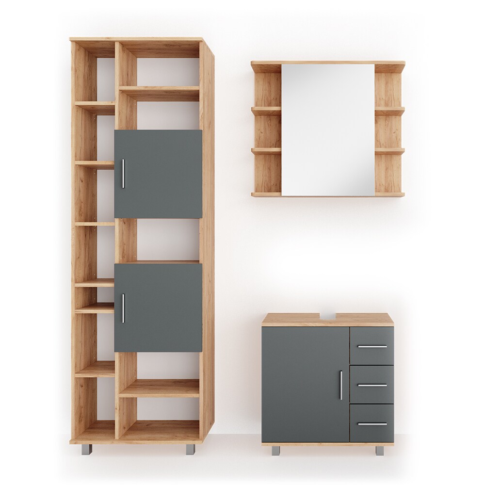 VICCO Badmöbel Set ILIAS Eiche Anthrazit Spiegel Kommode Unterschrank Badschrank