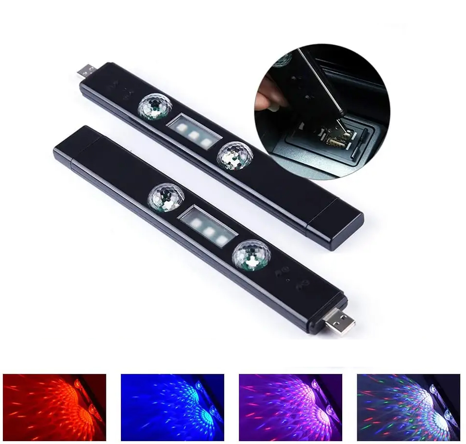 (2er Set) Sternenlicht LEDs Auto Licht Projektor RGB Fussraumbeleuchtung für KFZ Innenraum mit Sound Control   Fernbedienung - Bunt