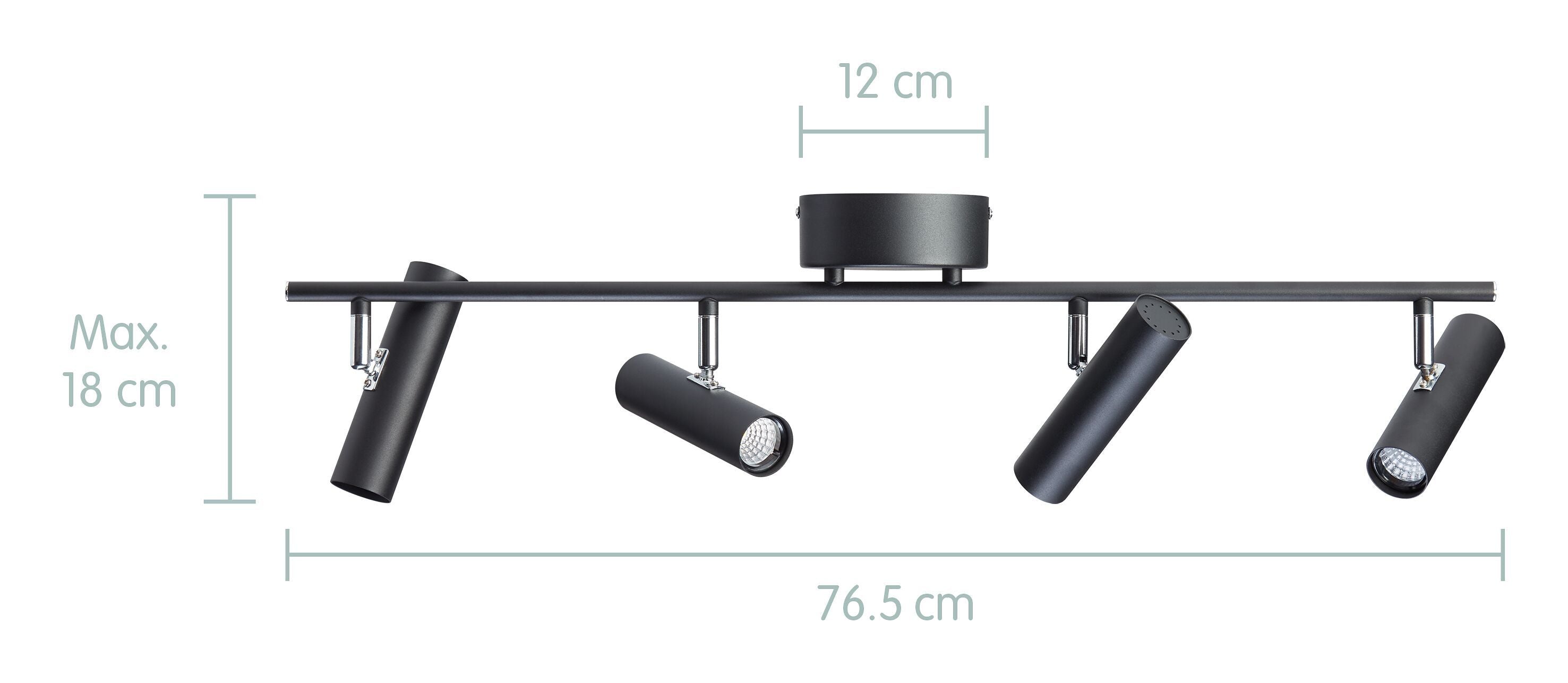 SORIA Balkenspot 4flg. - Schwarz / B: 77.0 cm x T: 13.5 cm x H: 15.0 cm