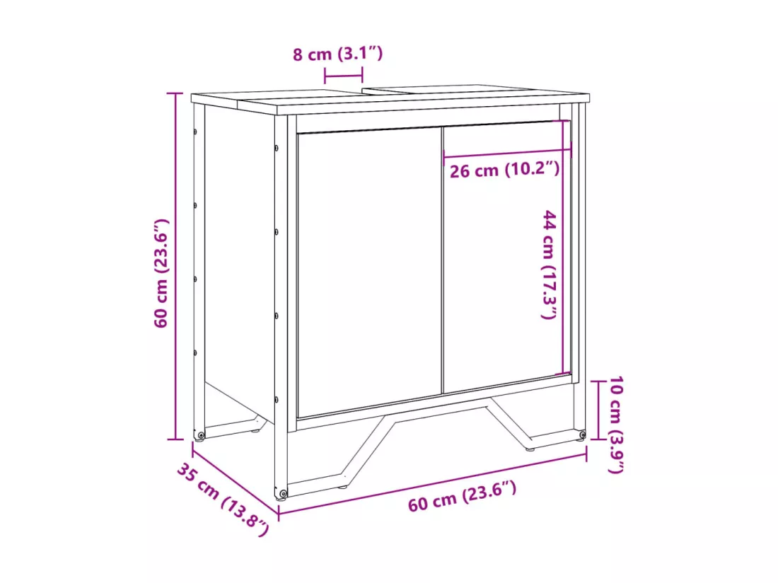Armoire lavabo de salle de bain noir 60x35x60 cm