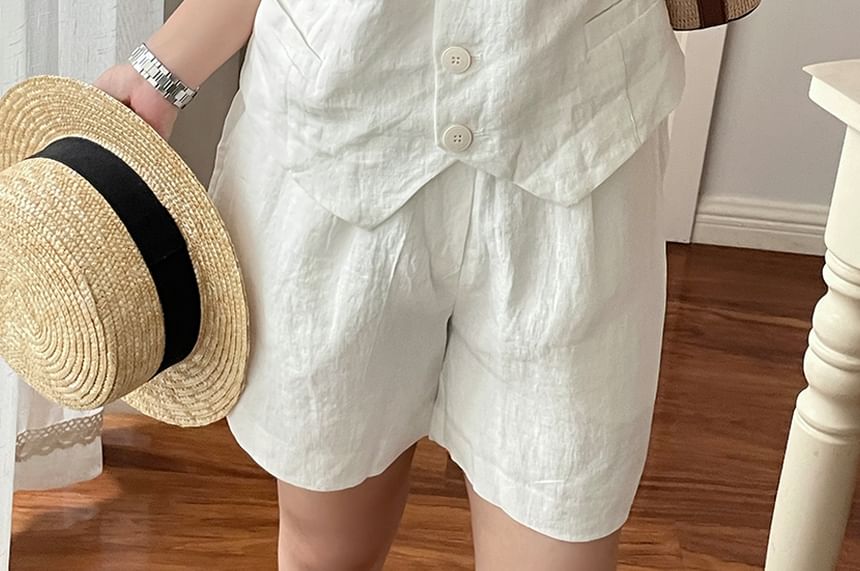 ZIMO - V-hals effen knoopvest / hoge taille shorts