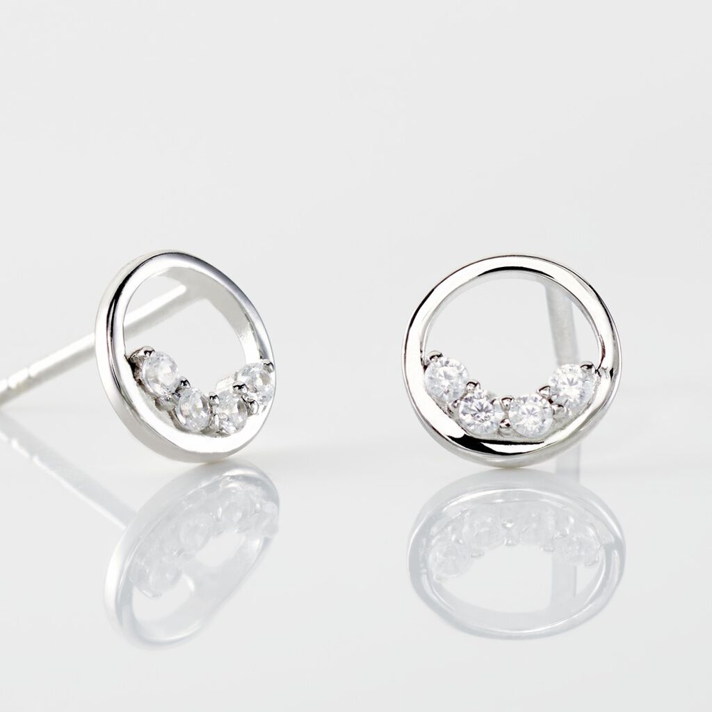 Boucles D'oreilles Puces Argent Blanc Vivence Oxydes De Zirconium