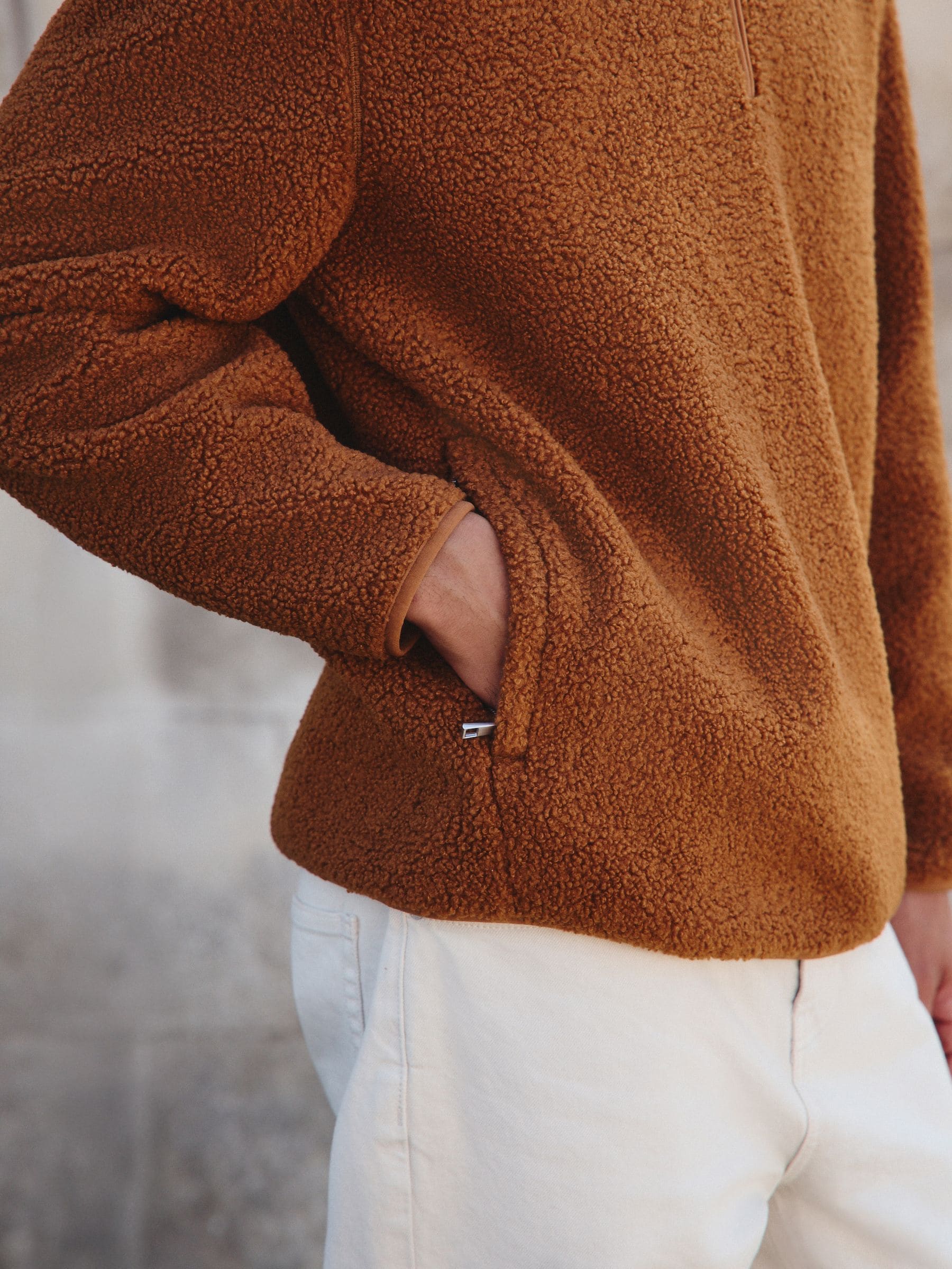 Roestbruin - Borg fleece met opstaande kraag en korte rits