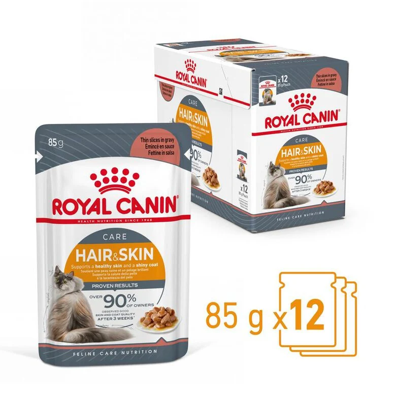 Ração Royal Canin Hair and Skin para gatos em molho.