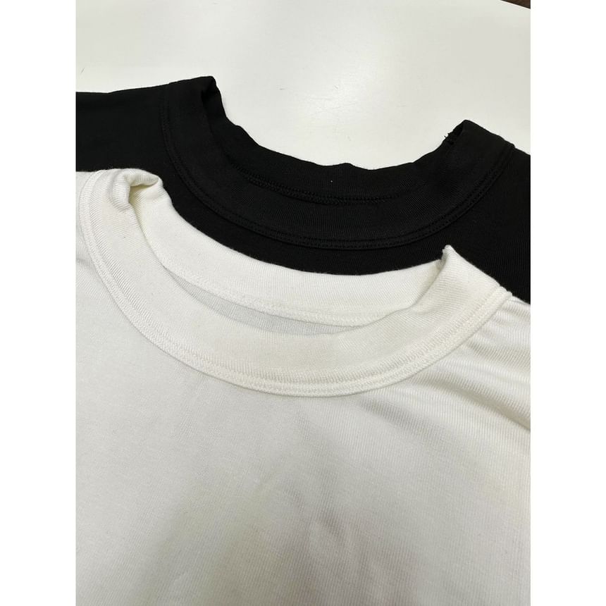 Hopsi - Lange mouwen mockneck / ronde hals effen cropped T-shirt