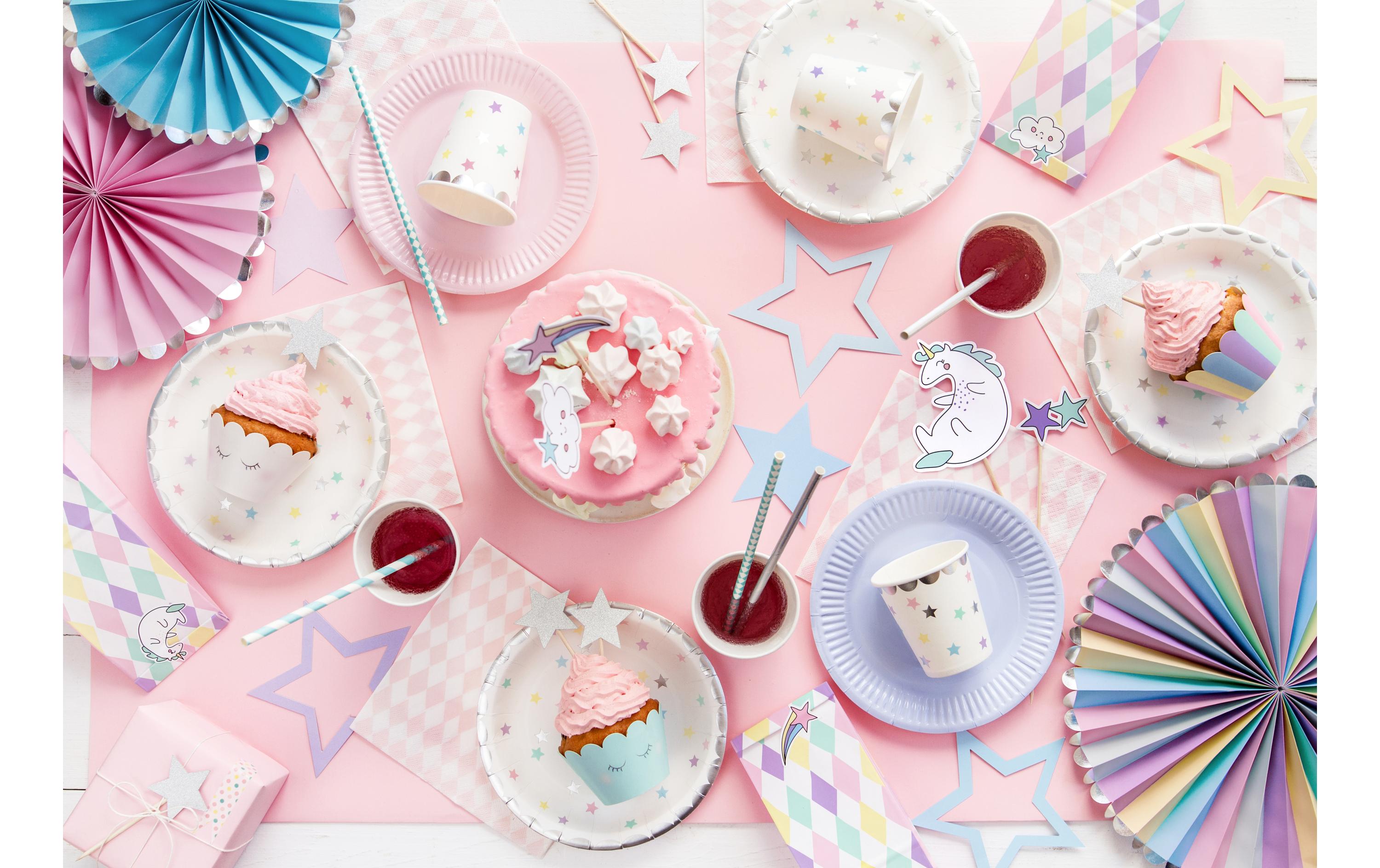 Einwegbecher Einorn/Sterne 6 StückPappbecher für Kindergeburtstag