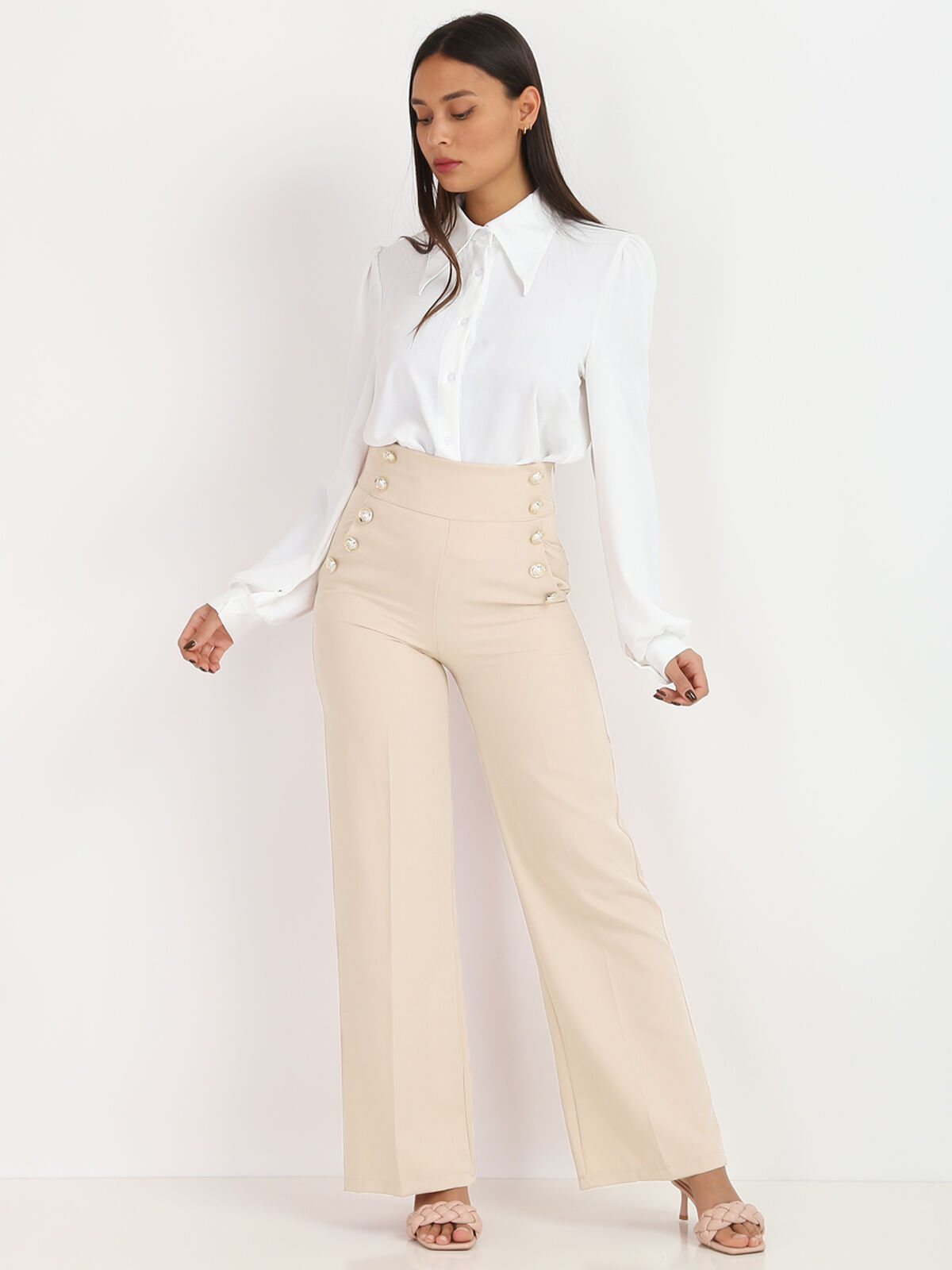 Pantalon palazzo style officier- Beige