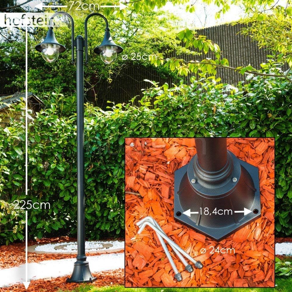 HOFSTEIN Kandelaber Elgin, Außenwegeleuchte aus Metall/Kunststoff in Schwarz-matt/Klar, Wegebeleuchtung in antikem Look 225 cm, 2xE27, IP44, Wegeleuchte im Vintage-Design für Garten, Außenbereich, Hof