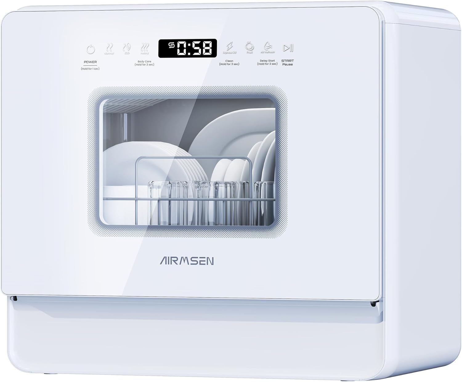 AIRMSEN Tischgeschirrspüler Mini Geschirrspüler mit Weichwasseranlage, 7+2 Programmen & 5L Wassertank, Kompakte Spülmaschine mit/ohne Wasseranschluss, Ideal für Wohnungen Wohnmobil Weiß