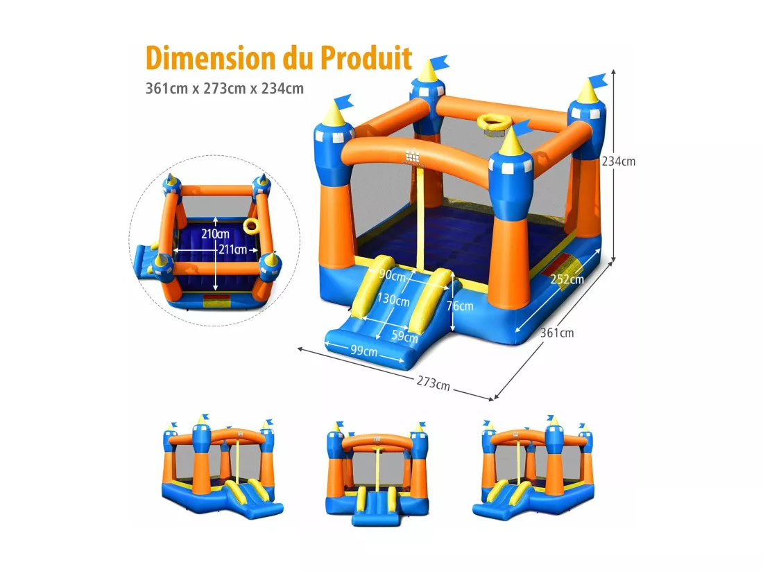 Château Gonflable avec Trampoline, Château Magique pour Enfants avec Grand Trampoline, Toboggan et Panier de Basket-Ball, pour Enfants 361 x 273 x 237 cm (sans gonfleur)